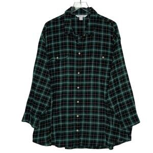 Old Navy 3X The Boyfriend Shirt Long Sleeve Classic Black Green Plaid